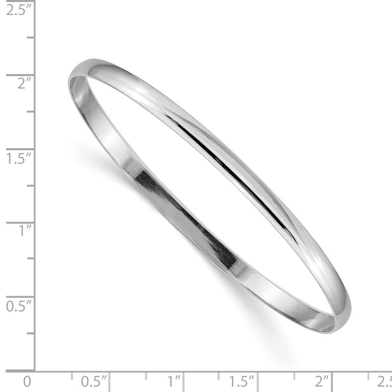 14k White Gold 4mm Solid Polished Half-Round Slip-On Round Bangle Bracelet