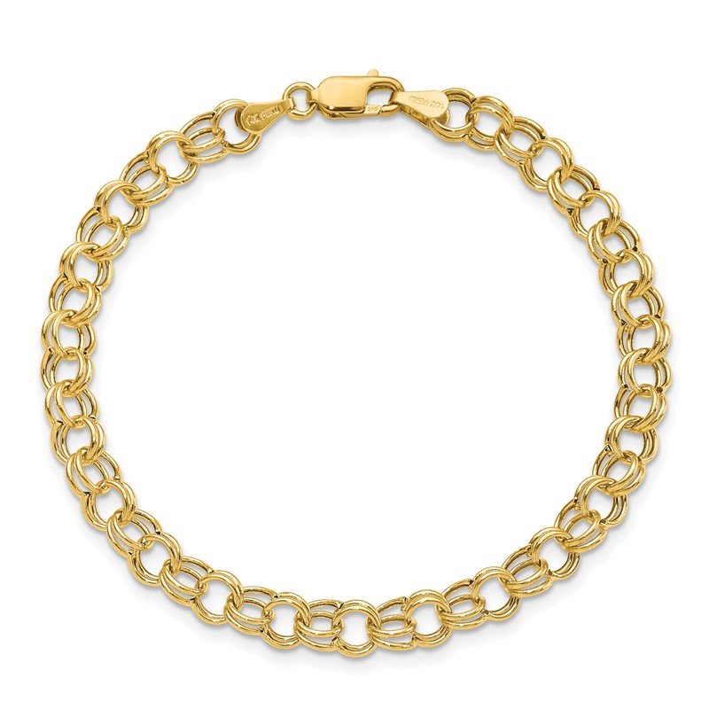 14k 6mm Hollow Double Link 7 inch Charm Bracelet