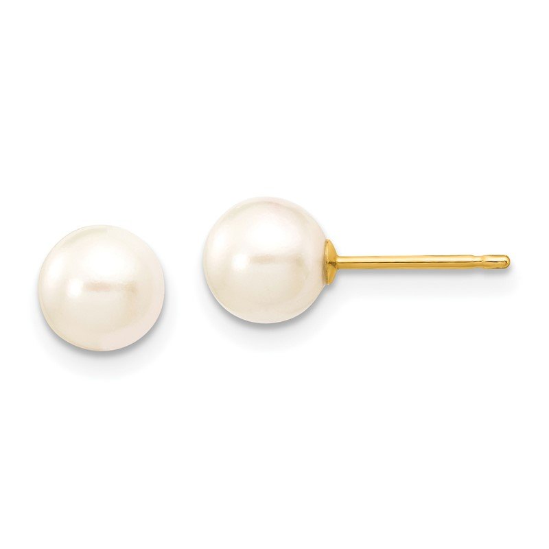14k 6-7mm White Round Akoya Saltwater Cultured Pearl Stud Post Earrings