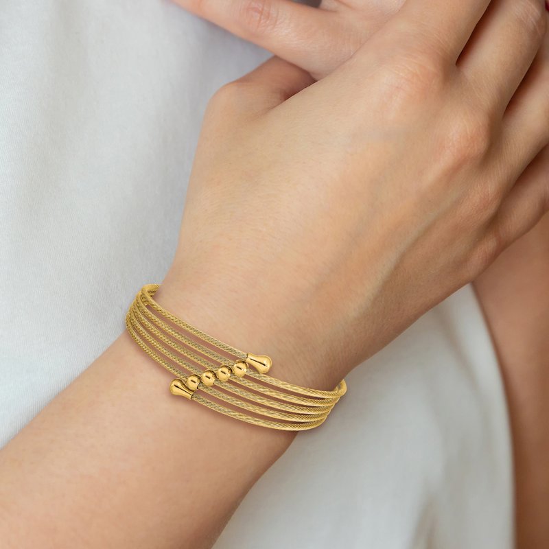 Stainless Steel Polished Yellow IP-plated Flexible Coil Bangle