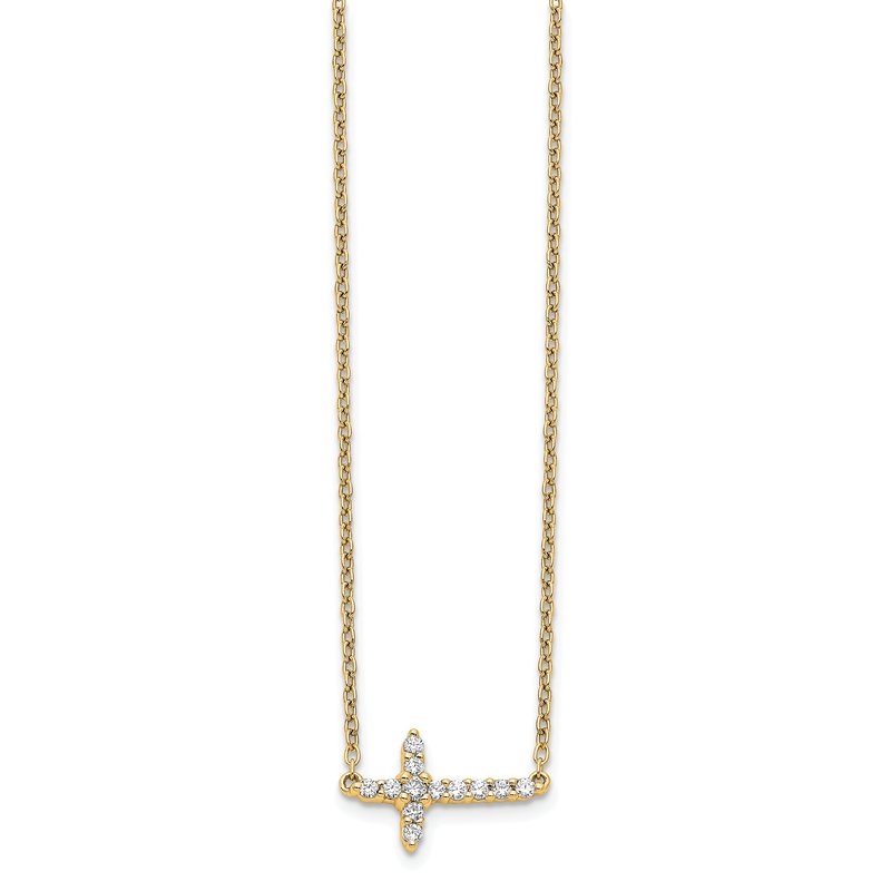 14k White Gold 1/10 carat Diamond Sideways Cross 18 inch Necklace