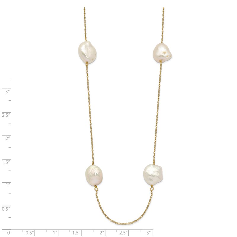14k 10-11mm White Keshi Freshwater Cultured Pearl 7-Station 20 inch Necklace