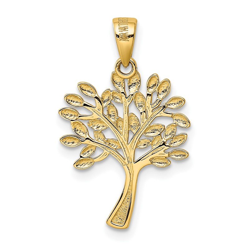 14K and White Rhodium Diamond-cut Tree Pendant