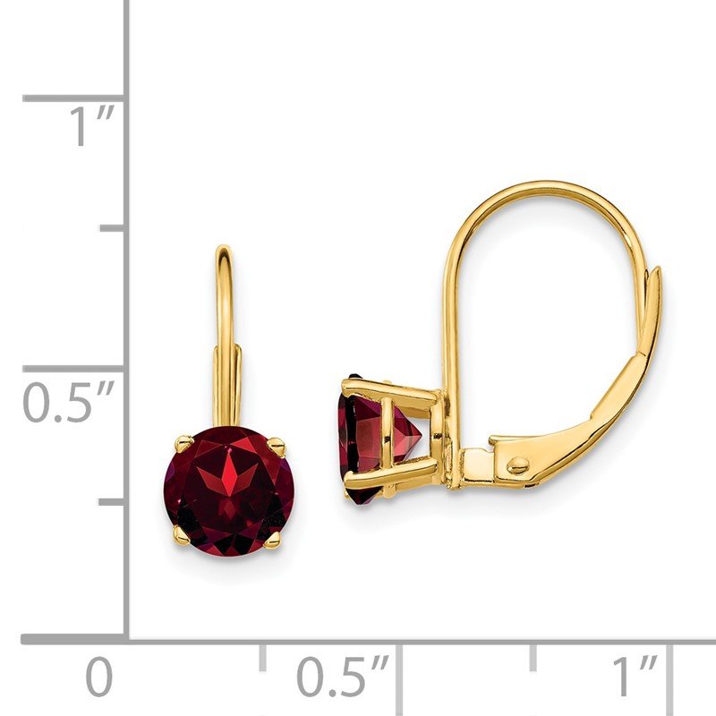 14k 6mm Round Garnet Leverback Earrings