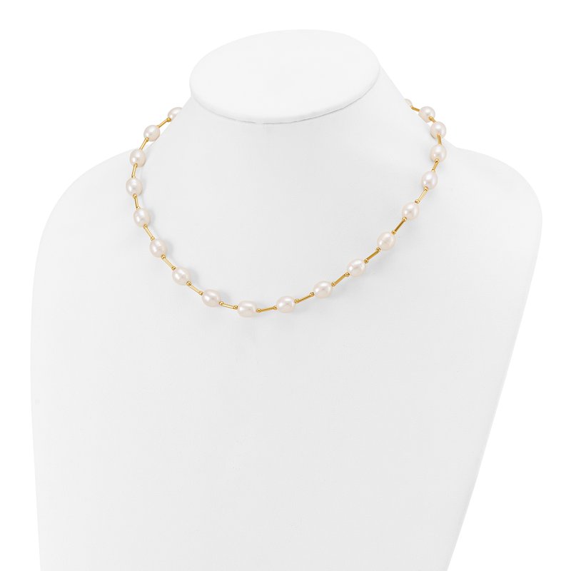 14k 7-8mm White Rice Freshwater Cultured Pearl Beaded 18 inch Necklace
