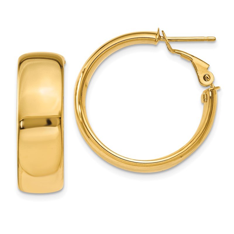 14k 7.75mm Omega Back Hoop Earrings
