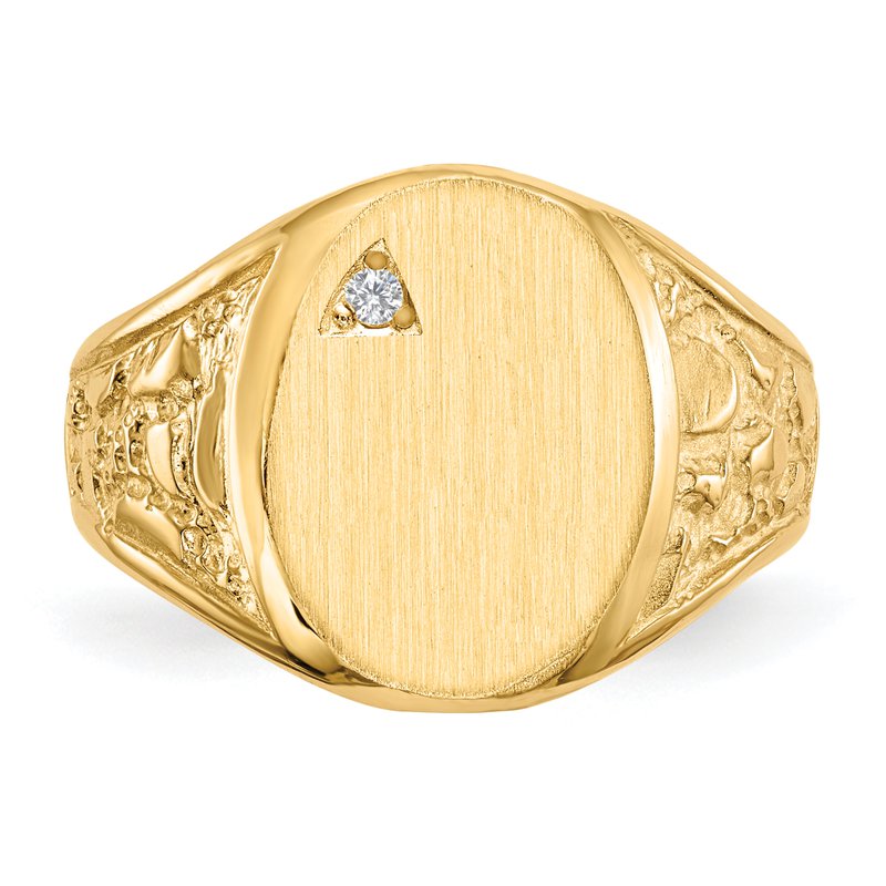 14k 11.0x15.0mm Open Back AA Diamond Mens Signet Ring