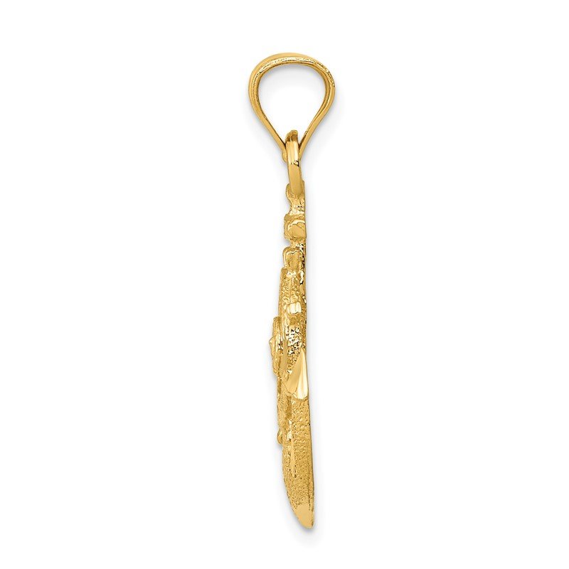 14k Satin Diamond-cut Anchor and Ships Wheel Pendant