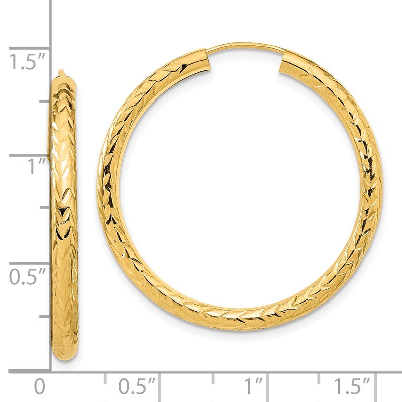 14k 3.00x35mm Polished Diamond-cut Endless Tube Hoop Earrings