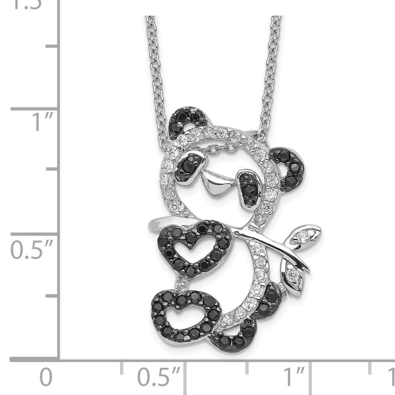 Sterling Silver Rhodium-plated with Black Rhodium Accent Brilliant-cut Black and White CZ Panda 18 Inch Necklace