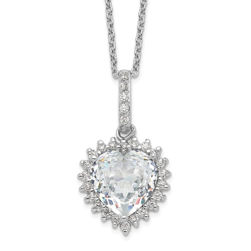 Sterling Silver Rhodium-plated Fancy 100-Facet and Brilliant-cut CZ Heart 18.5 Inch Necklace
