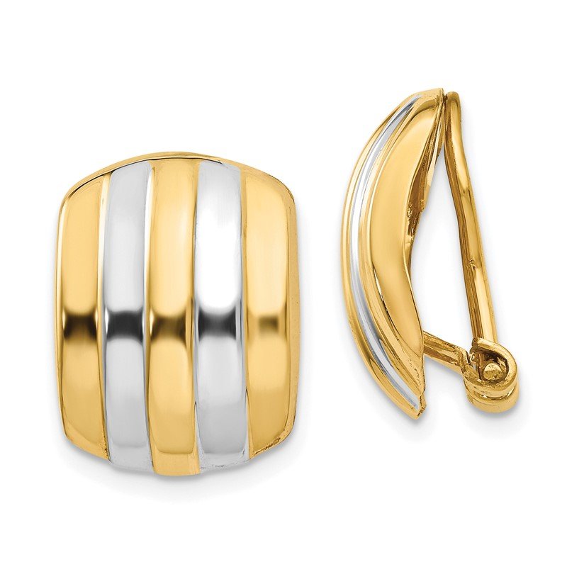 14k &amp; Rhodium Ribbed Non-pierced Omega Back Earrings