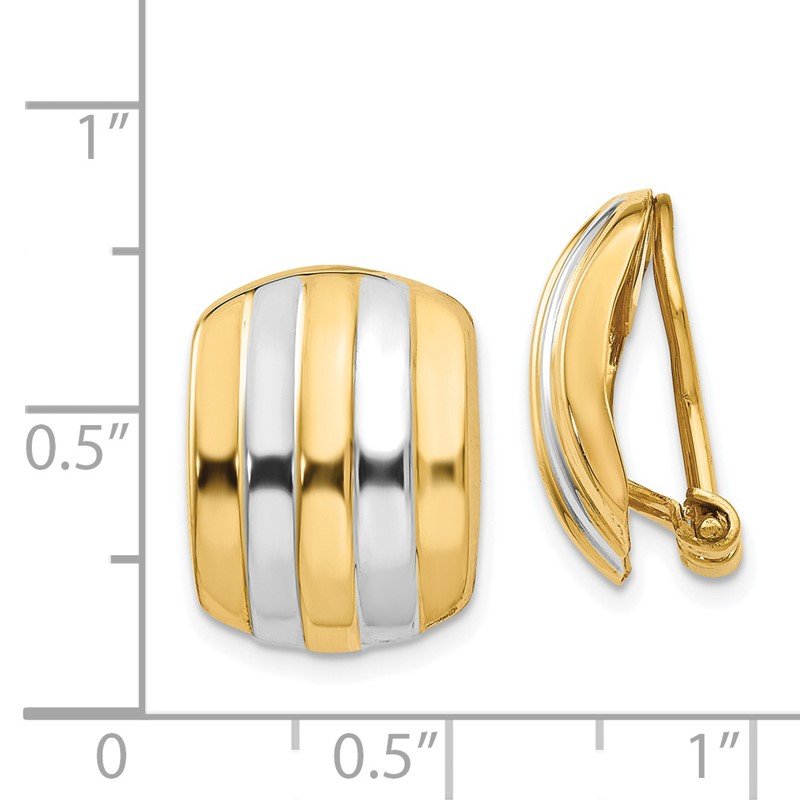 14k &amp; Rhodium Ribbed Non-pierced Omega Back Earrings