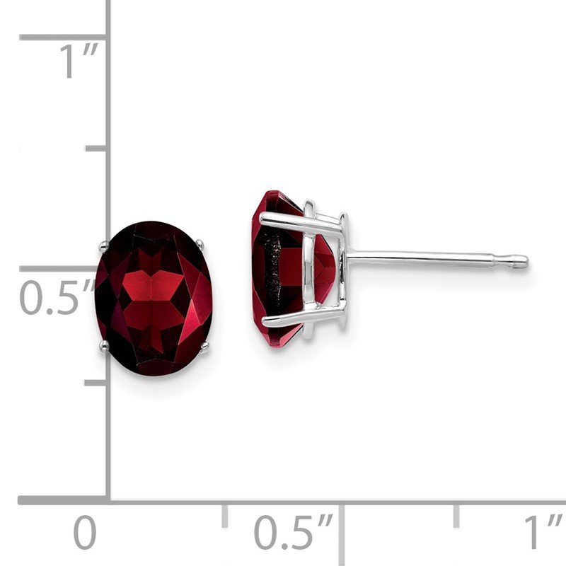 14k White Gold 8x6mm Oval Garnet Post Earrings