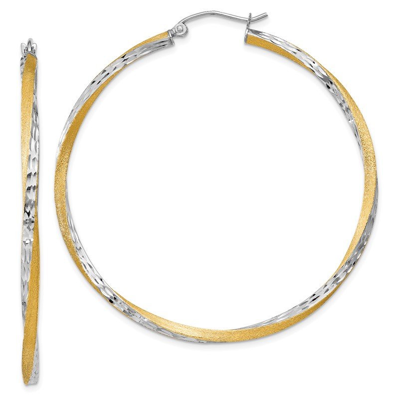 14k &amp; Rhodium Diamond-cut 2.5mm Twisted Hoop Earrings