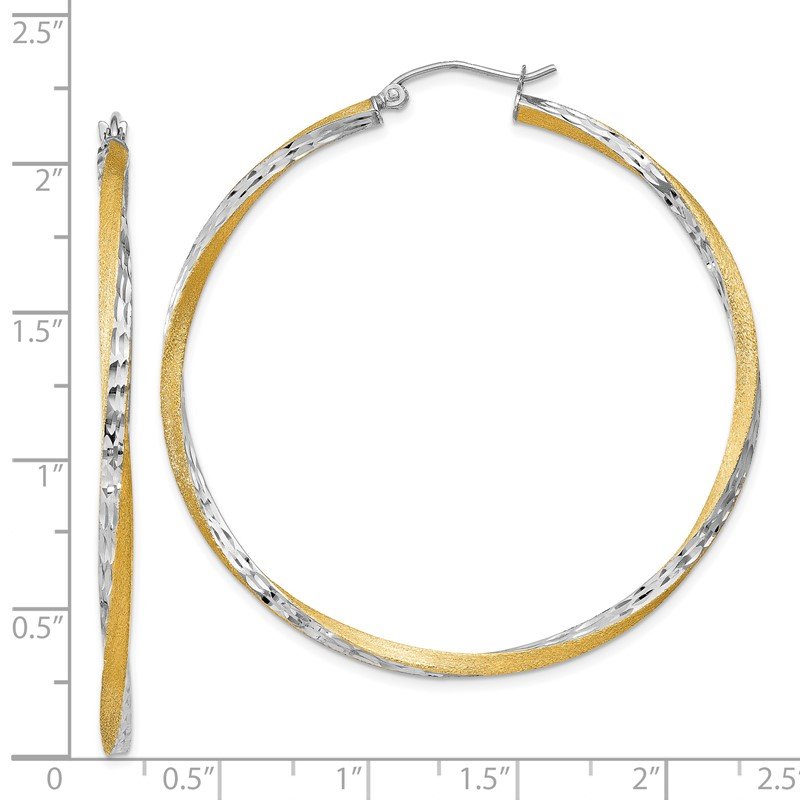 14k &amp; Rhodium Diamond-cut 2.5mm Twisted Hoop Earrings