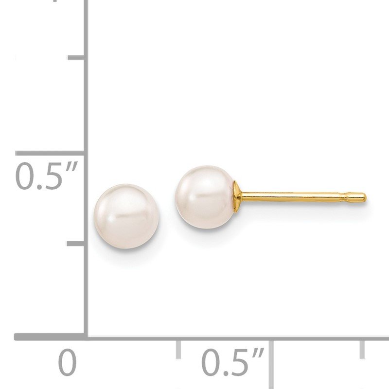 14k 4-5mm White Round Akoya Saltwater Cultured Pearl Stud Post Earrings