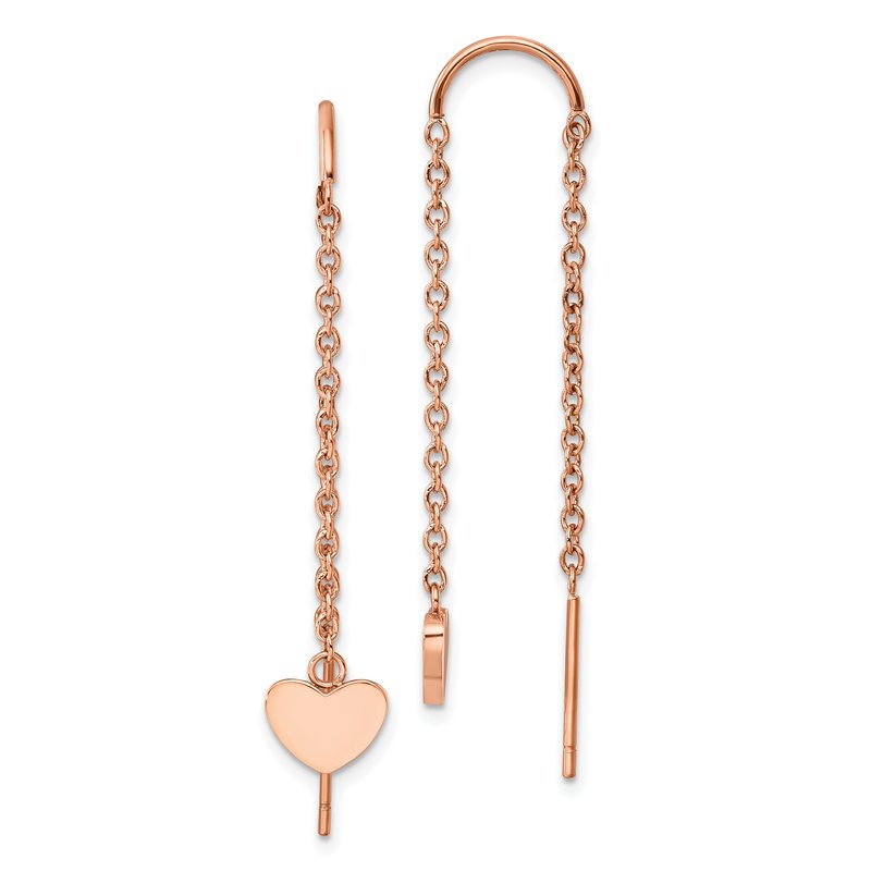 Stainless Steel Polished Rose IP-plated Threader Heart Dangle Earrings