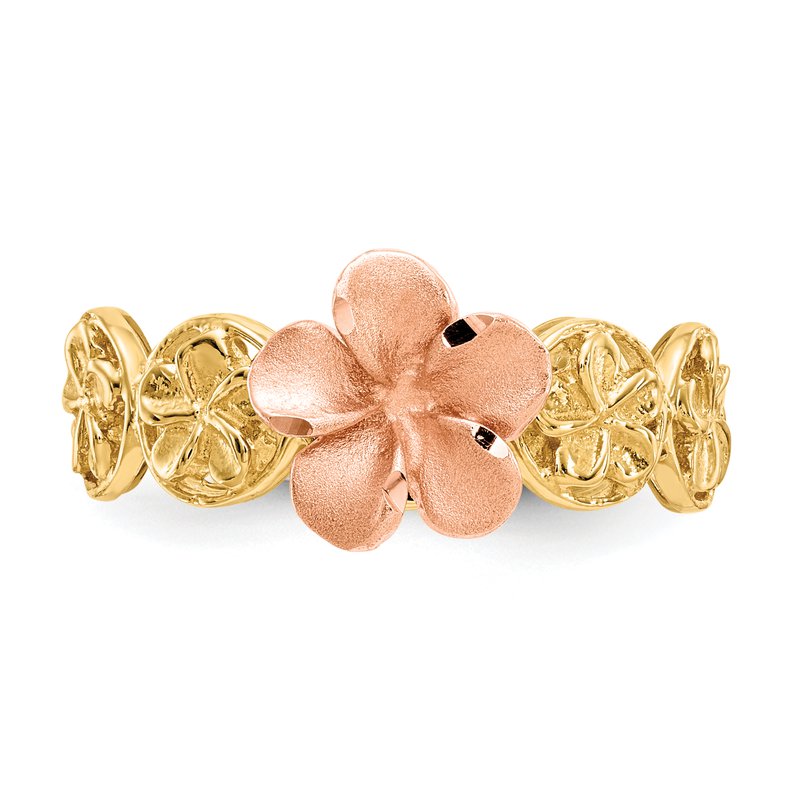 14k Yellow &amp; Rose Gold Diamond-cut Plumeria Flower Ring