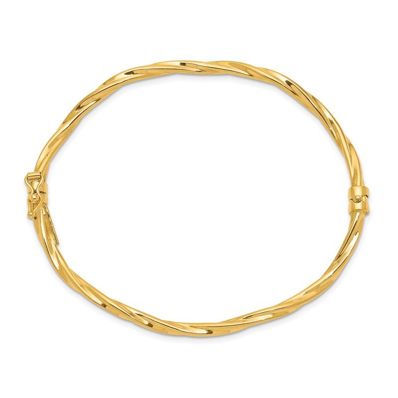 14k Polished Twisted 3.00mm Hinged Oval Bangle Bracelet