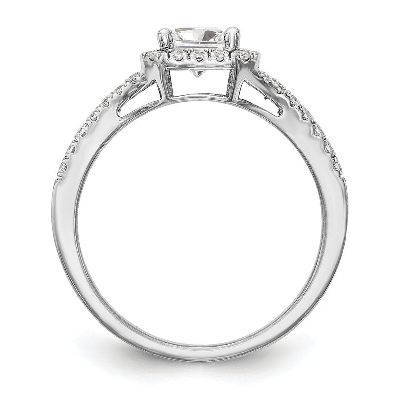 14K White Gold 3/8 carat Lab Grown Diamond VS+ F+ Semi-Mount Emerald Halo Engagement Ring