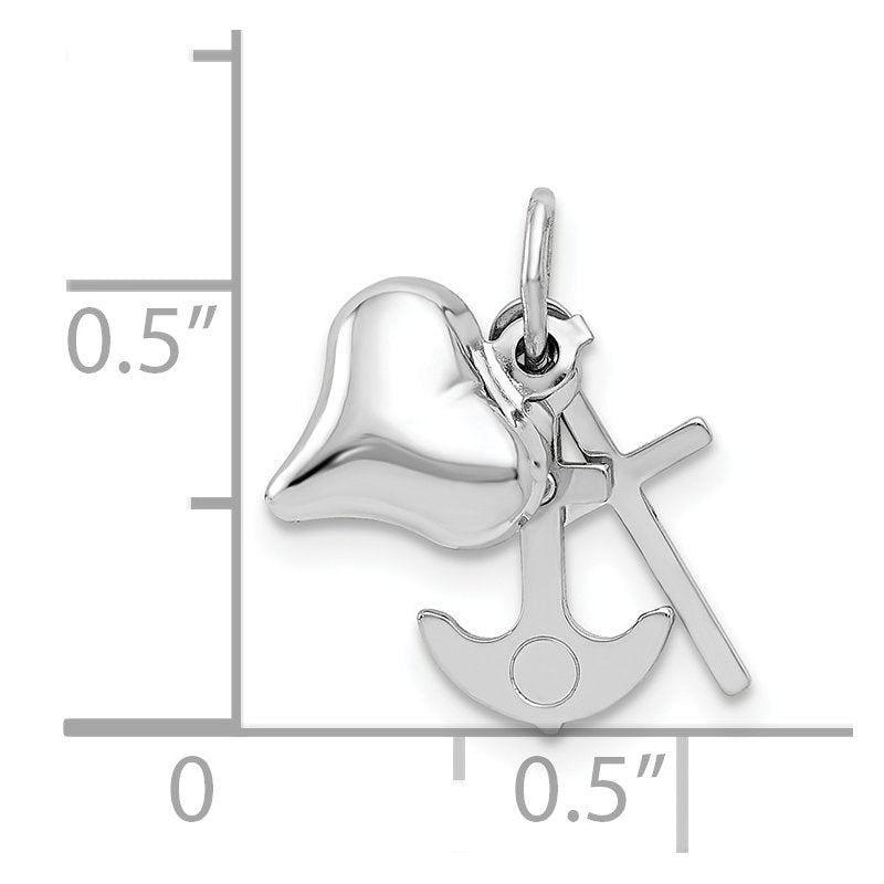 14K White Gold 3D Moveable Heart/Cross/Anchor Pendant
