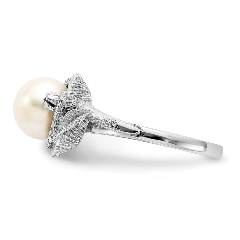 14k White Gold 7.5mm FW Cultured Pearl AA Diamond ring
