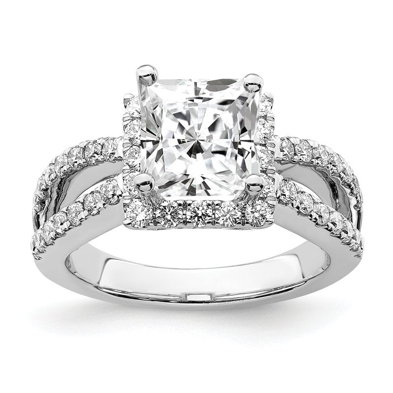 14K White Gold 3/4 carat Lab Grown Diamond VS/SI  D E F  Semi Mount Princess Halo Engagement Ring