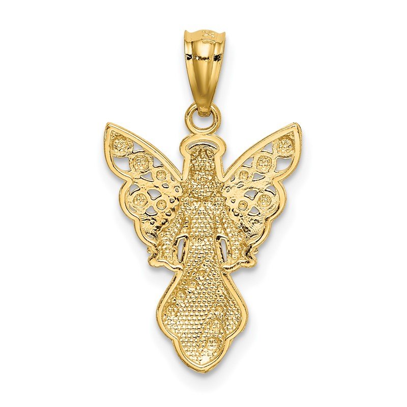 14K and White Rhodium Polished and Textured Angel Pendant