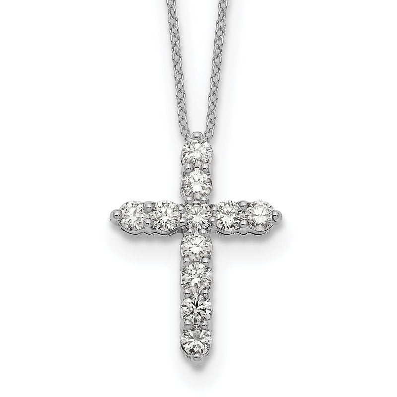 14k White Gold 1/4 carat Diamond Cross Pendant 18 inch Necklace