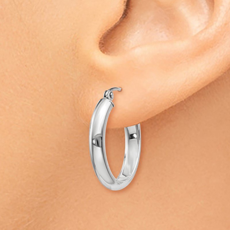 14k White Gold Polished 3.75mm Oval Tube Hoop Earrings