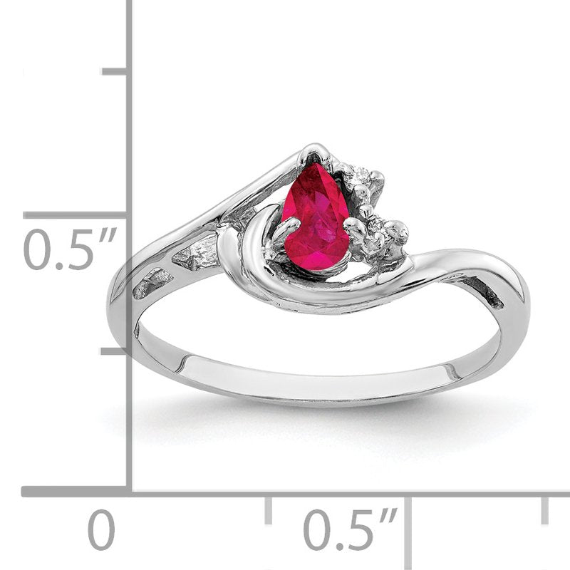 14k White Gold 5x3mm Pear Ruby A Diamond ring