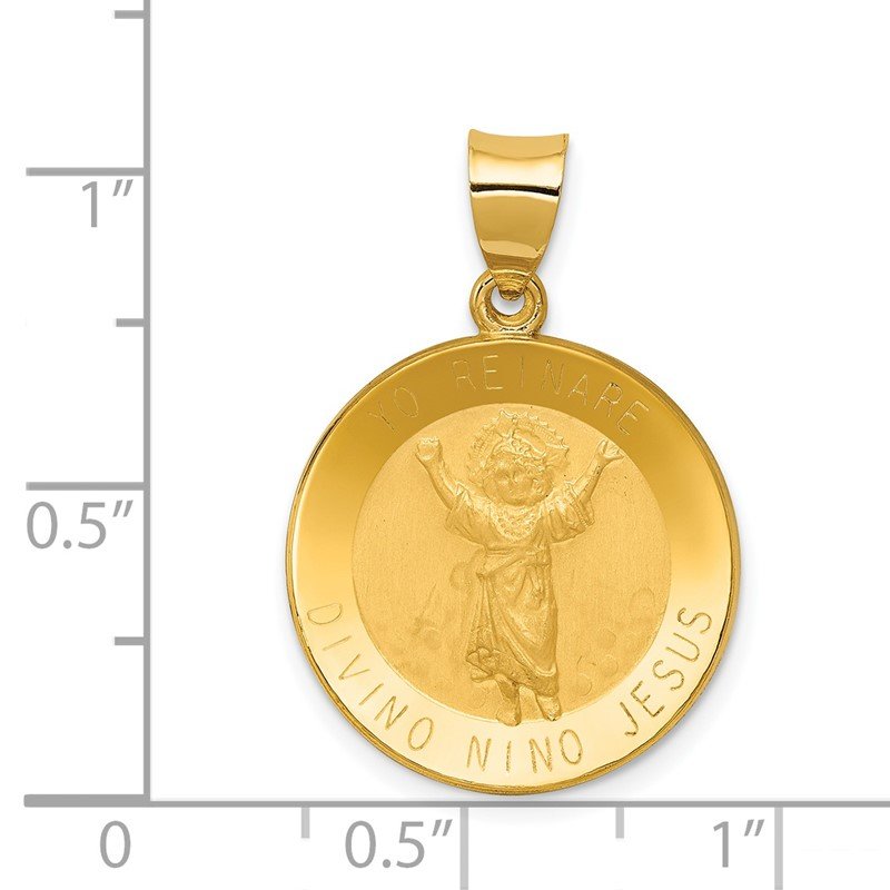 14K Polished Satin Hollow Spanish Divino Nino Round Medal Pendant