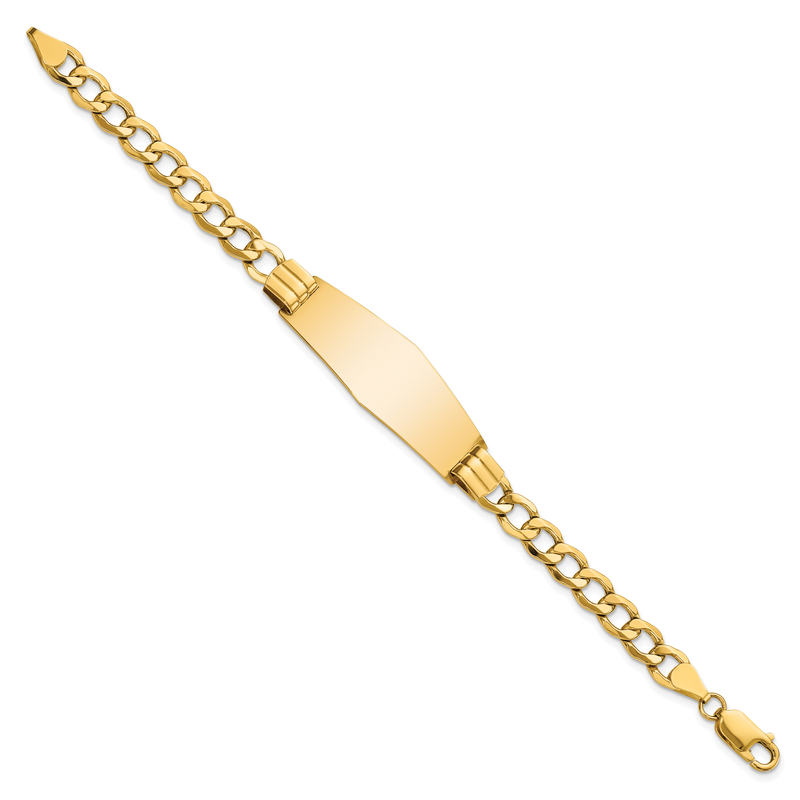 14k Polished Semi-Solid Chain/Solid Plate Curb Link Soft Diamond Shape 39x14mm Plate 7 inch ID Bracelet