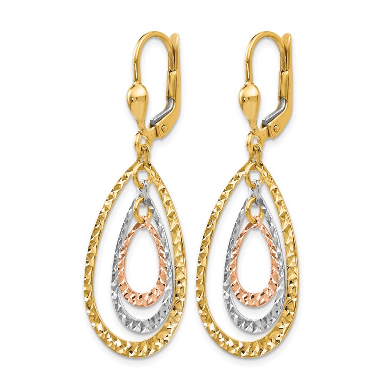 14K Tri-color Polished and D/C Leverback Earrings