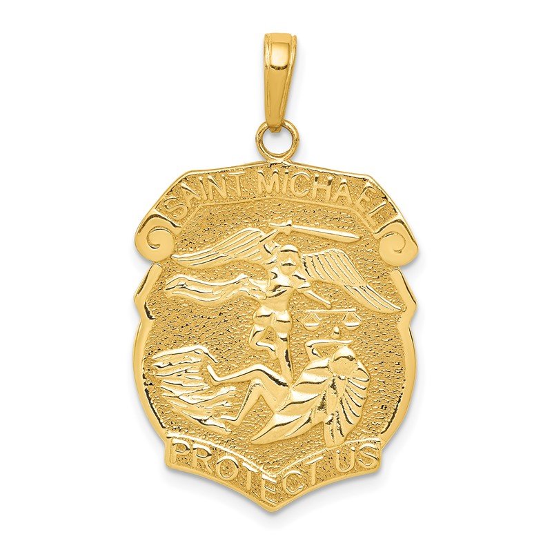 14K Polished Solid Large Saint Michael Protect Us Medal Badge Pendant