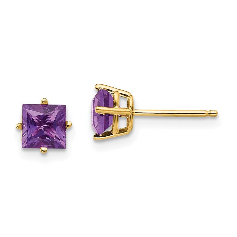 14k 5mm Princess-cut Amethyst Post Earrings