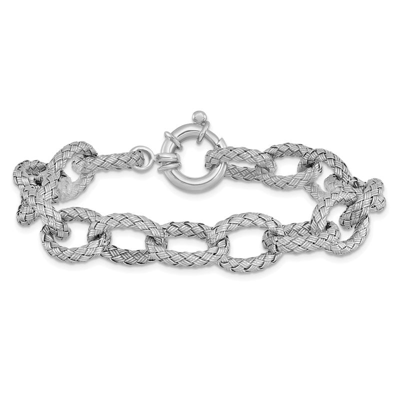 Sterling Silver RH-plated Polished Textured Bracelet