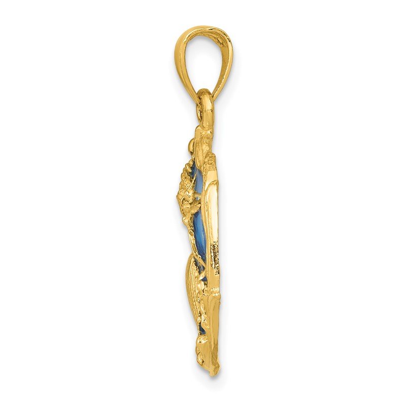 14K Blue Enameled Shell Cluster Pendant