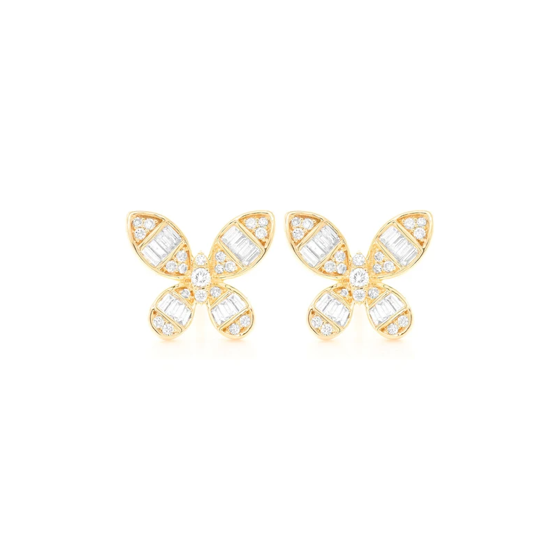 Butterfly Baguette Stud Earrings 14K