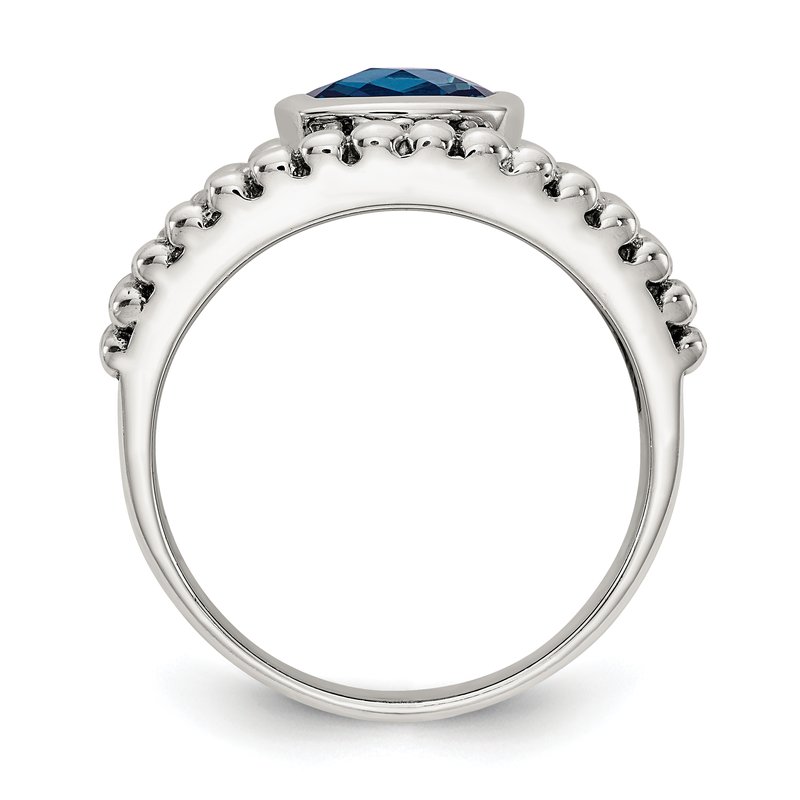 Sterling Silver with 14K Accent Antiqued Checkerboard Cushion London Blue Topaz Ring