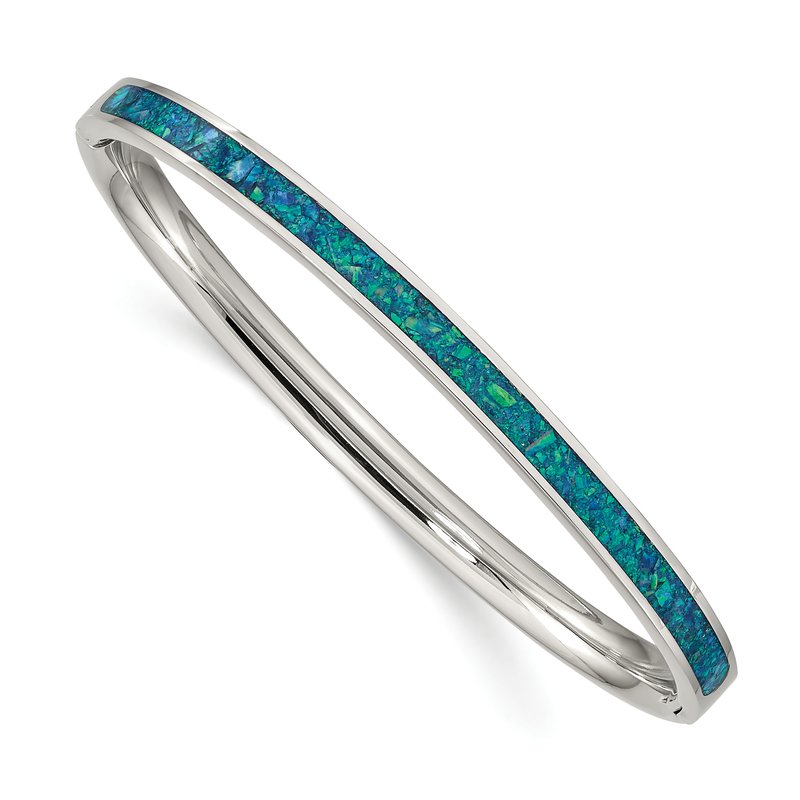 Stainless Steel Polished Imitation Opal 4.75mm Hinged Bangle