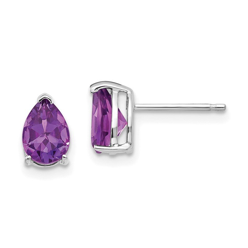 14k White Gold 7x5mm Pear Amethyst Post Earrings