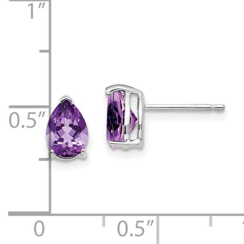 14k White Gold 7x5mm Pear Amethyst Post Earrings