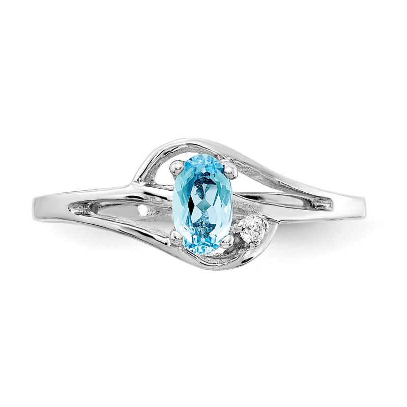 14k White Gold 5x3mm Oval Blue Topaz VS Diamond ring