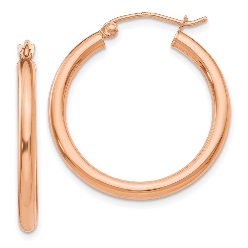 14k Rose Gold 2.5x25mm Polished Lightweight Tube Hoop Earrings