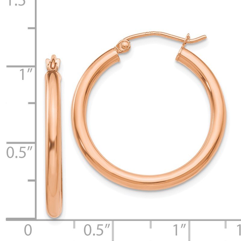 14k Rose Gold 2.5x25mm Polished Lightweight Tube Hoop Earrings