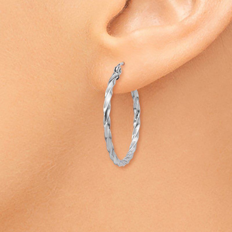 14k WG Twist Polished Hoop Earring