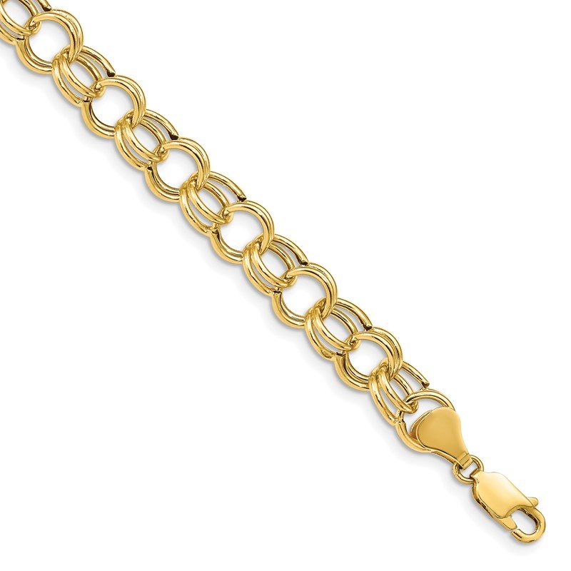 14k 8.5mm Hollow Double Link 7 inch Charm Bracelet