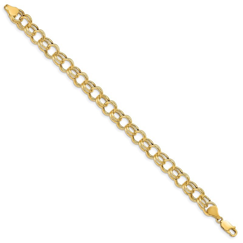 14k 8.5mm Hollow Double Link 7 inch Charm Bracelet